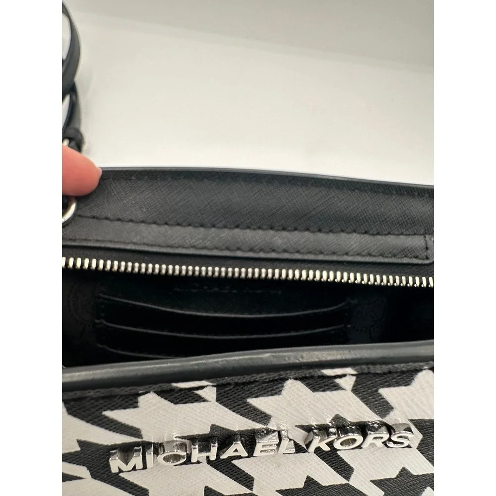 Michael‎ Kors Selma Black and White Leather Crossbody Bag Houndstooth